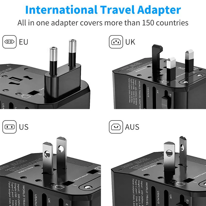Международный дорожный адаптер Yarrashop Универсальный питания с 4 USB + 1 Type C зарядными