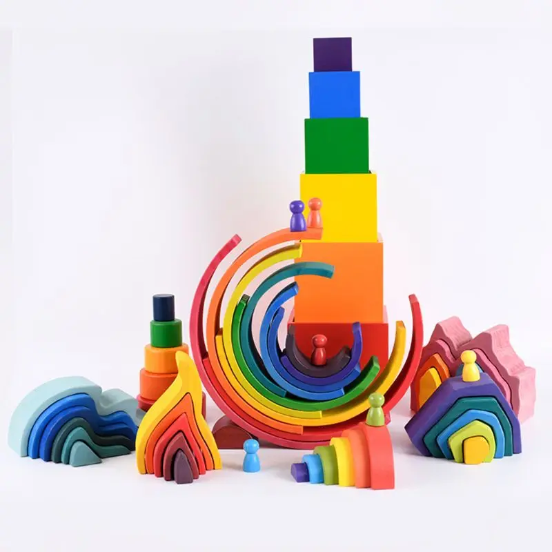 

Kids Wooden Rainbow Building Blocks Stone Hand-Eye Puzzle Educational Toys Gifts J2HD