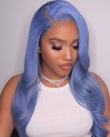 water blue body wave light blue wavy human hair wig lace front 180 density