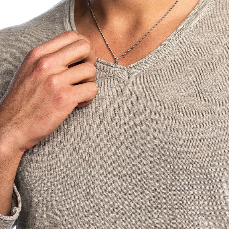 Мужская повседневная футболка CYSINCOS с длинным рукавом и v-образным вырезом 2XL 2019 |