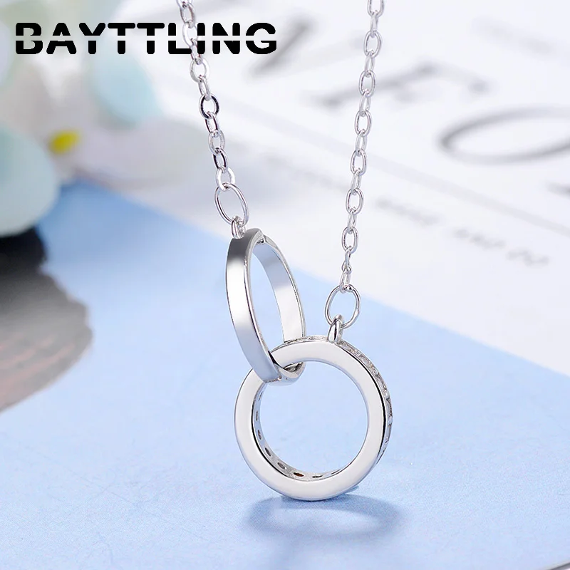 

BAYTTLING Silver Color Simple 2 Round Zircon Pendant Necklace For Woman Fashion Wedding Party Jewelry Gift