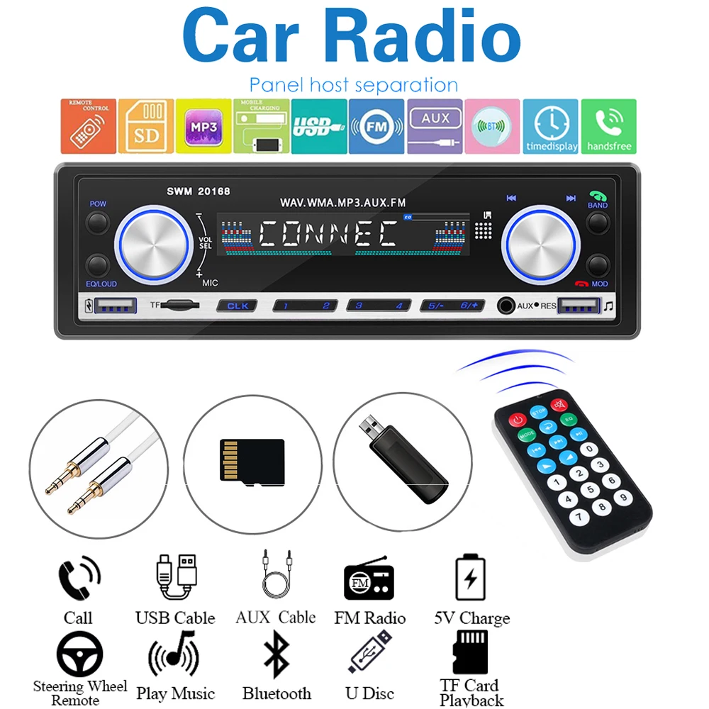 

Автомагнитола KEBIDUMEI с Bluetooth, Aux, FM, двумя USB-портами, 1 Din