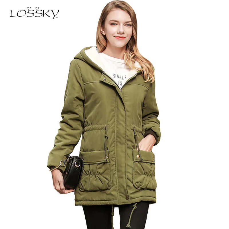 Женская теплая парка Lossky черная с капюшоном на каждый день 2019 | одежда