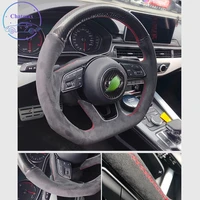 steering wheel cover for audi series a3 a5 a6 q2 q3 q5 q7 tt rs3 rs5 sport suede leather hand sewing wrap diy stitchwork holder