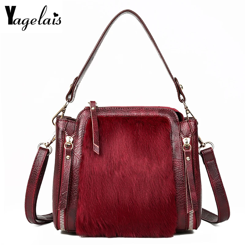 

Fashion Rabbit Fur Women's Handbag 2020 Luxury Crossbody Women's Leather Bag Fashion Wallet Bolsa feminina