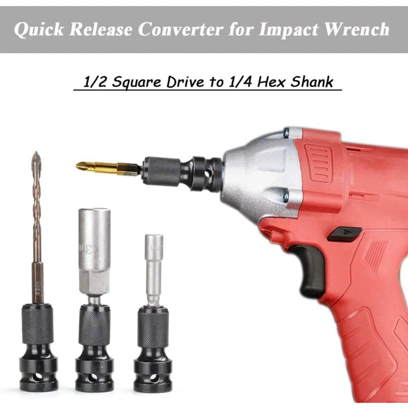 

J2FB Professional 1/2 inch Square Drive to 1/4 inch Hex Female Socket Adapter Converter Chuck Adapter for Home DIY Use