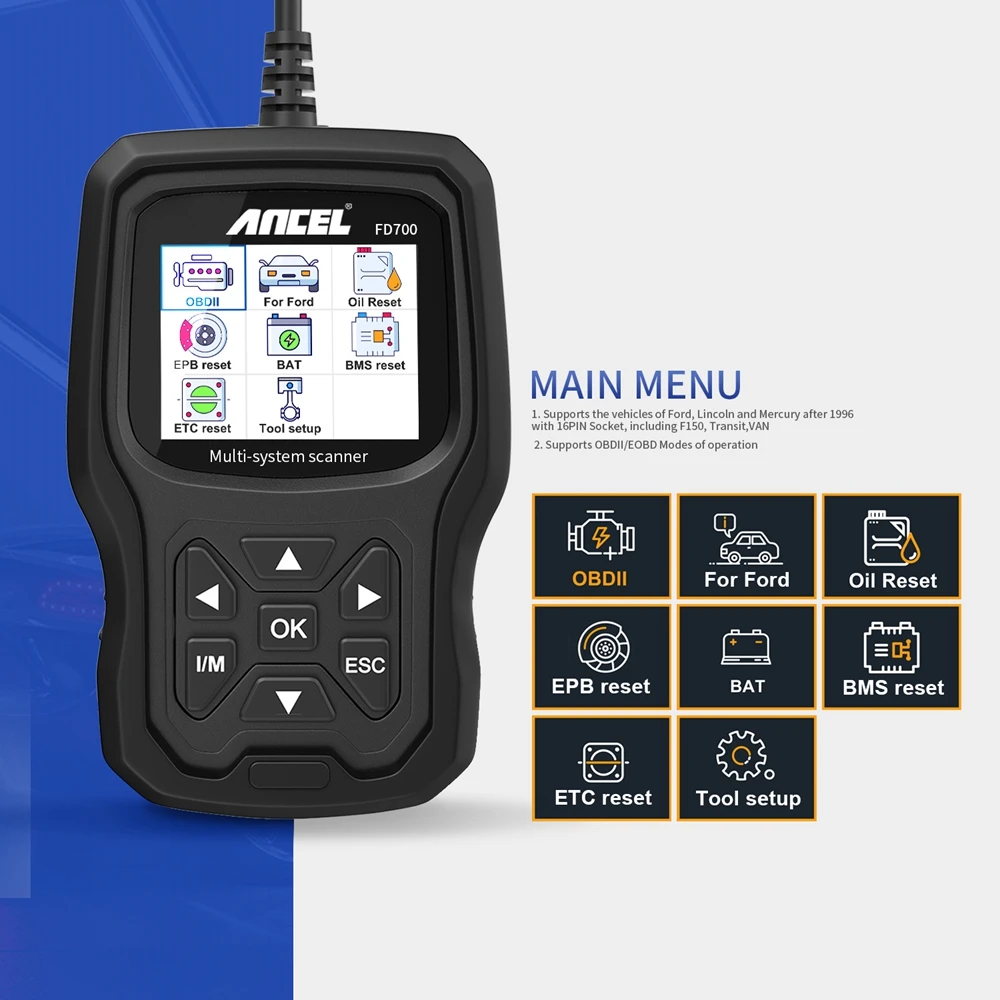 Автомобильный сканер Ancel FD700 OBD2 полная система EPB BMS и т. д. многоязычный