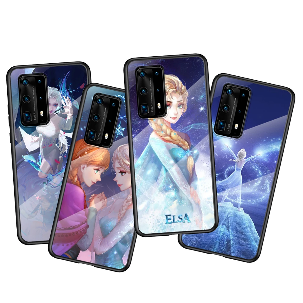 

Tempered Glass Cover Shockproof Shell Frozen Princess For Huawei P40 P30 P20 P10 Pro Plus Lite 5G 2019 Phone Case