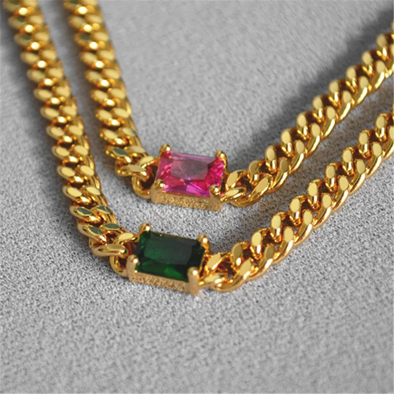 

INS cold wind hip hop tide brand red corundum emerald Cuban chain can be adjusted men and women bracelets
