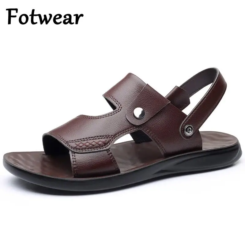 

Breathable Leather Sandals Men Big Size Outdoor Mens Sneakers Waterproof Beach Slides Slip On Leisure Slippers Lazy Footwear Men