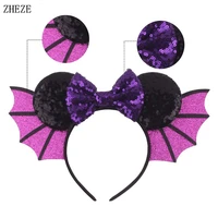 1PC NEW Halloween Festival Headband Bat Wings Mouse Ears Sequin Bow Hairband For Girl Woman DIY Boutique Party Hair Accessories