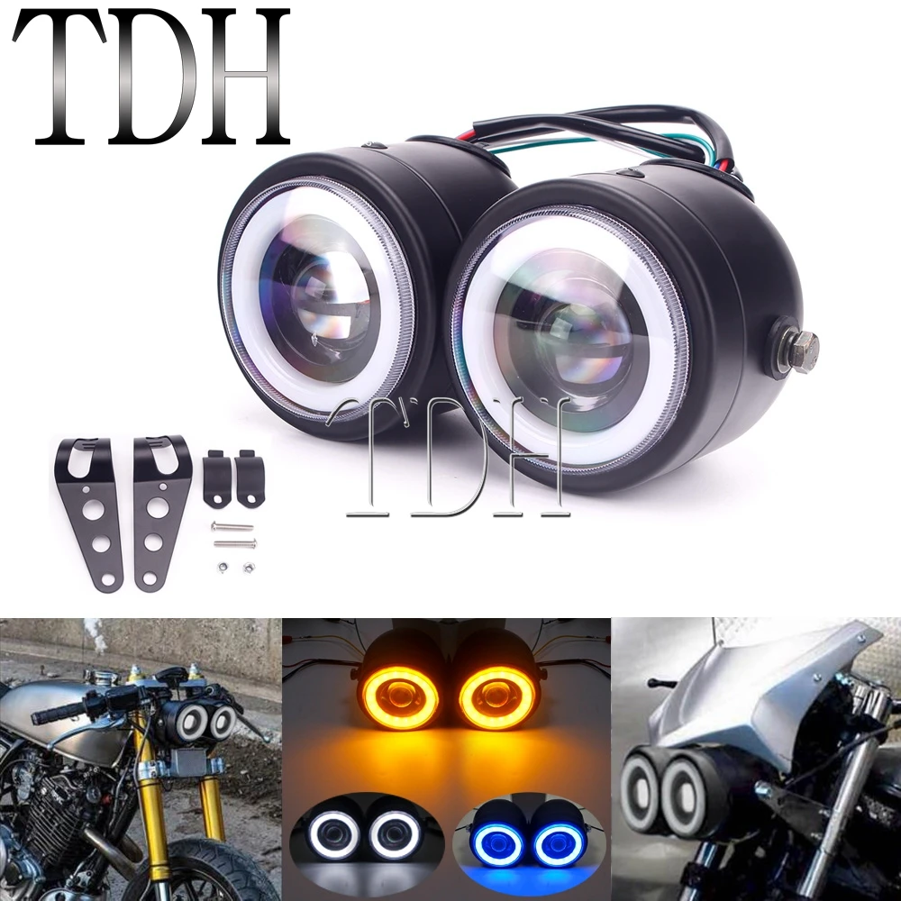 СВЕТОДИОДНАЯ головная фара для мотоцикла двойная + кронштейн Harley Softail Chopper Honda Suzuki