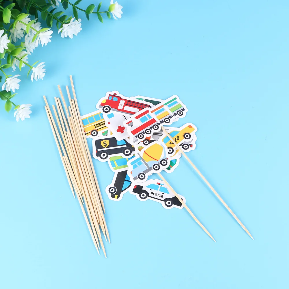 

18pcs Vehicle Theme Cupcake Toppers Cartoon Car Cupcake Decoration Party Supplies