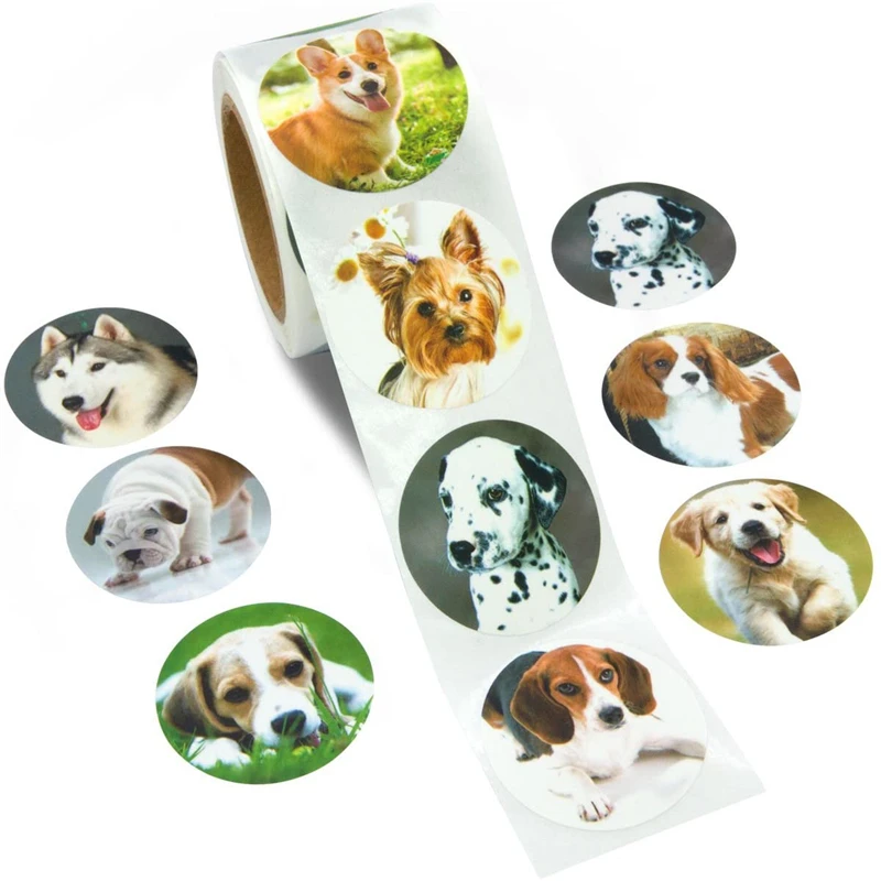 

500 Pcs/Roll School Teacher Reward Stickers 1 Inch Label 8 Designs Cute Puppy Zoo Animals Pattern for Kids Classic Toys Stickers