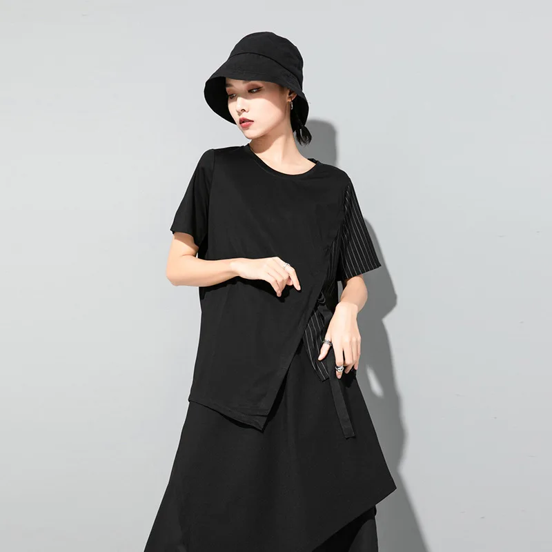 Женская футболка в готическом стиле Max LuLu Повседневная пэчворк с коротким