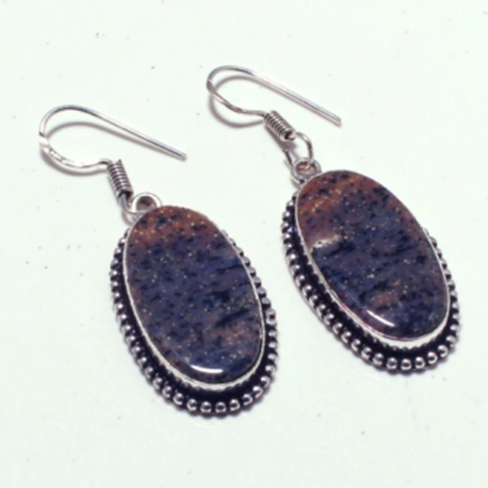 Серьги из натурального медового дендритового опала серебристые медные серьги