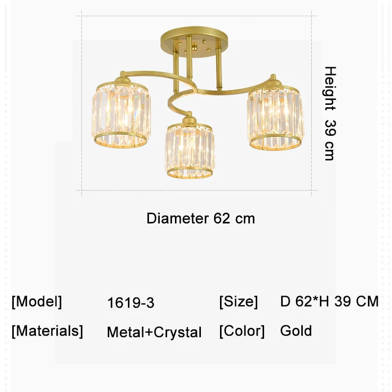 3 Light Современная хрустальная люстра, освещение для столовой, кухни, спальни, цепочка, подвесная люстра, потолочные золотые светильники - Цвет абажура: 3 Light
