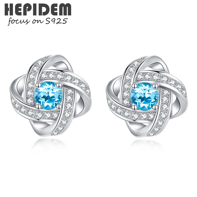 

HEPIDEM 100% Really Topaz 925 Sterling Silver Peridot Stud Earrings Women Korean Blue Gemstones Gift S925 Fine Jewelry HJA006