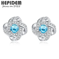 hepidem 100 really topaz 925 sterling silver peridot stud earrings women korean blue gemstones gift s925 fine jewelry hja006