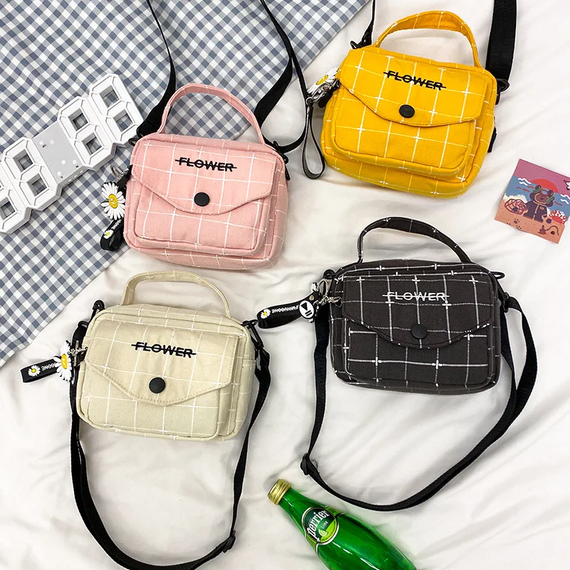 

Small Bag Female 2020 New Lattice Small Daisy Shoulder Bag Messenger Canvas Bag Handbag Mori College Style