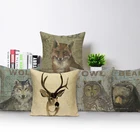 Декоративный чехол для дивана, наволочка с рисунком животных, для домашнего декора, с волком, лось, медведем, совой