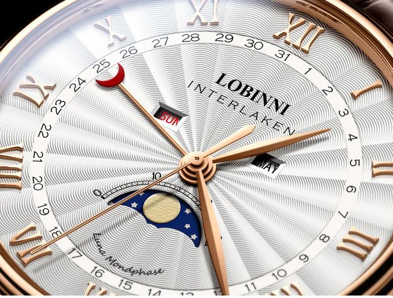 LOBINNI Роскошные Брендовые мужские часы сапфир водонепроницаемый Moon Phase кварцевые часы мужские кожаные reloj hombre календарь horloges mannen