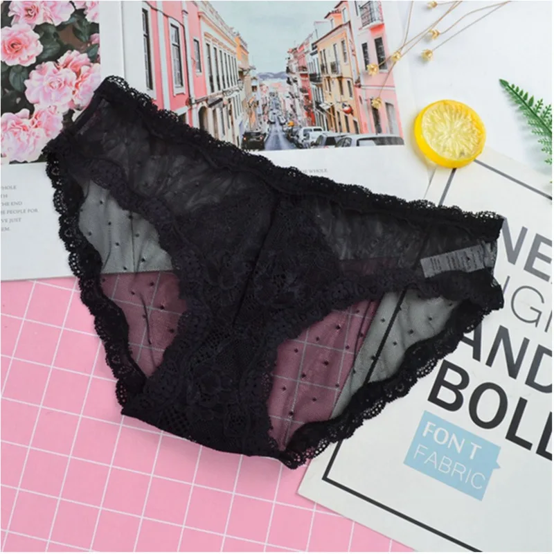 SP & CITY Ажурные кружевные трусики в горошек с волнистым краем женские сексуальное