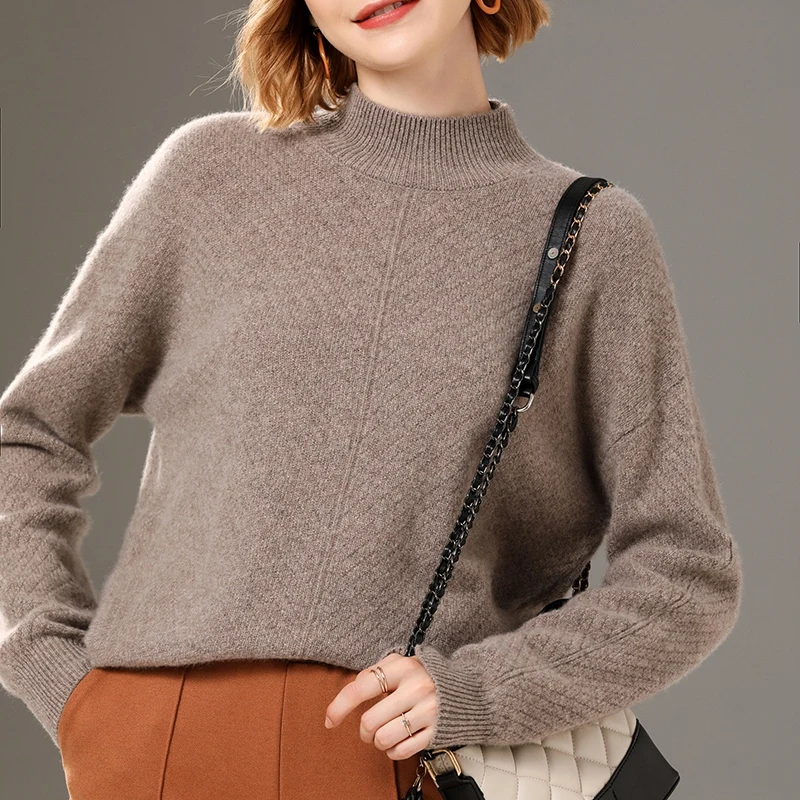 Women's pullover 2021 winter new 100% wool casual round neck cashmere sweater  solid color ladies knitted top thick hot