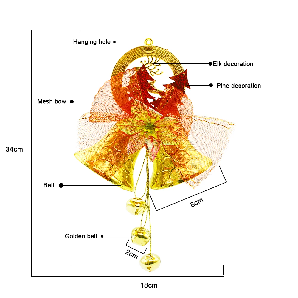 

Gold Christmas decorations 34CM Double Bell Christmas Bell Ornaments Christmas Tree Ornaments For Home New Year Decorations