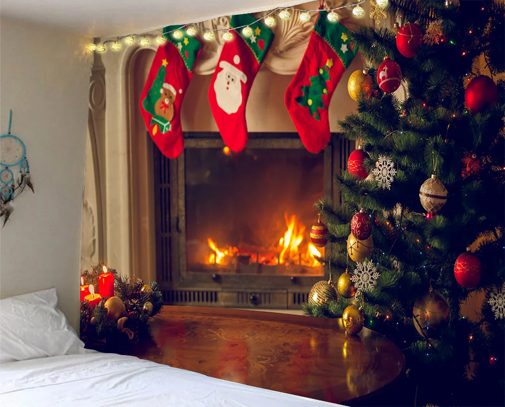 Рождественский гобелен с Санта-Клаусом снеговиком новогодним фоном настенное