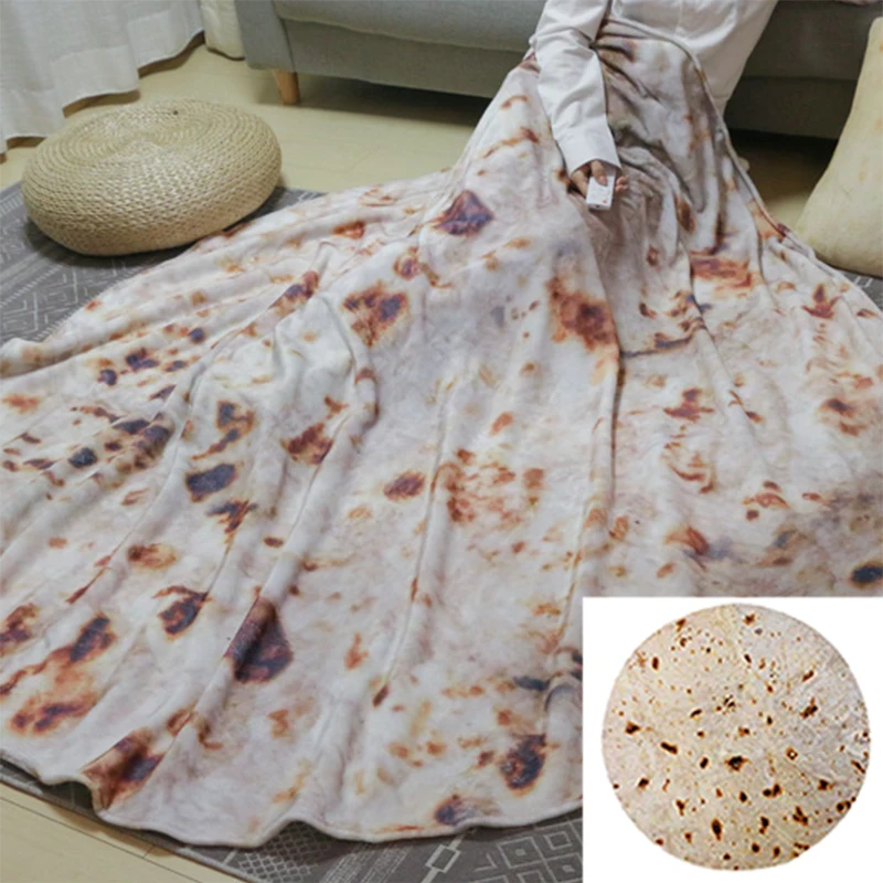 

Mexican Burrito Blanket Flannel Comfortable Fabric For Beds Sofa Pizza Tortilla Round Shape Donut Portable Winter Throw Blankets