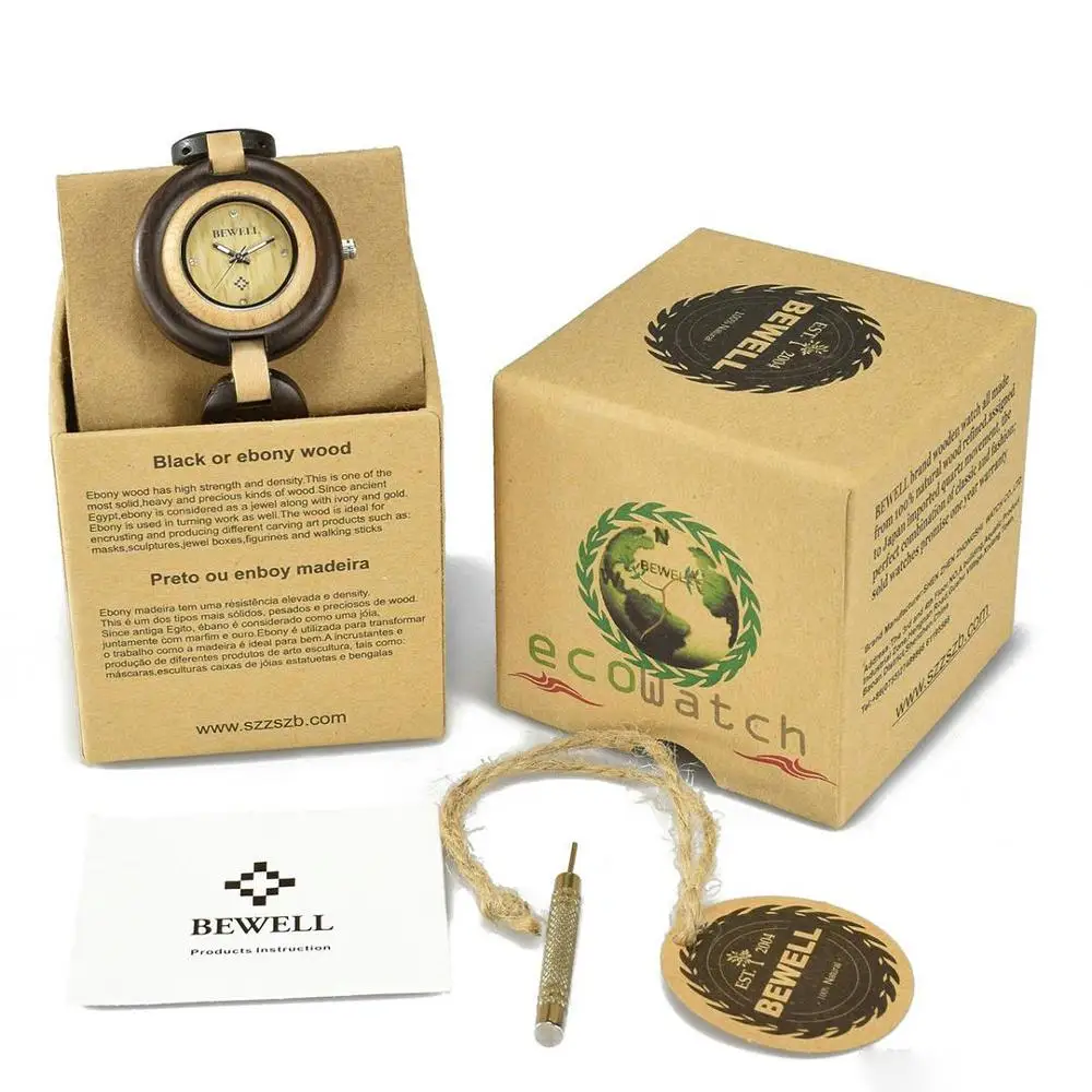 Женские часы BEWELL деревянные для женщин Роскошные Деревянные дамские с ремешком