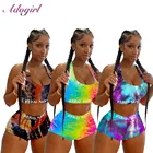 Женский спортивный комплект из двух предметов, майка с принтом тай-дай, спортивный комплект для бега и фитнеса, шорты, штаны, костюм