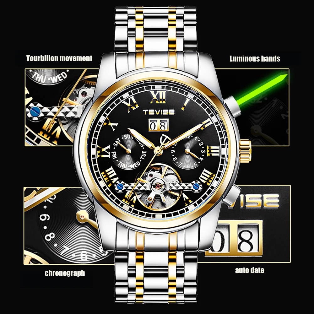 Механические часы для мужчин Tourbillon автоматические мужские люксовый бренд Tevise