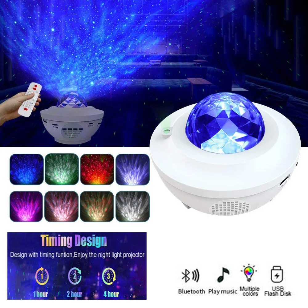 

Светодиодный USB-проектор WAKYME, Ночной светильник, цветное звездное небо, океанская волна, Ночной светильник, музыкальный проигрыватель с активацией звуком, проектор, подарок для детей