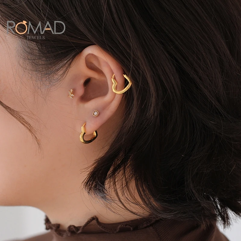 

ROMAD 925 Sterling Silver Small Hoop Earrings For Women French Punk Geometric Gold Snake Earrings Jewelry Pendientes Plata