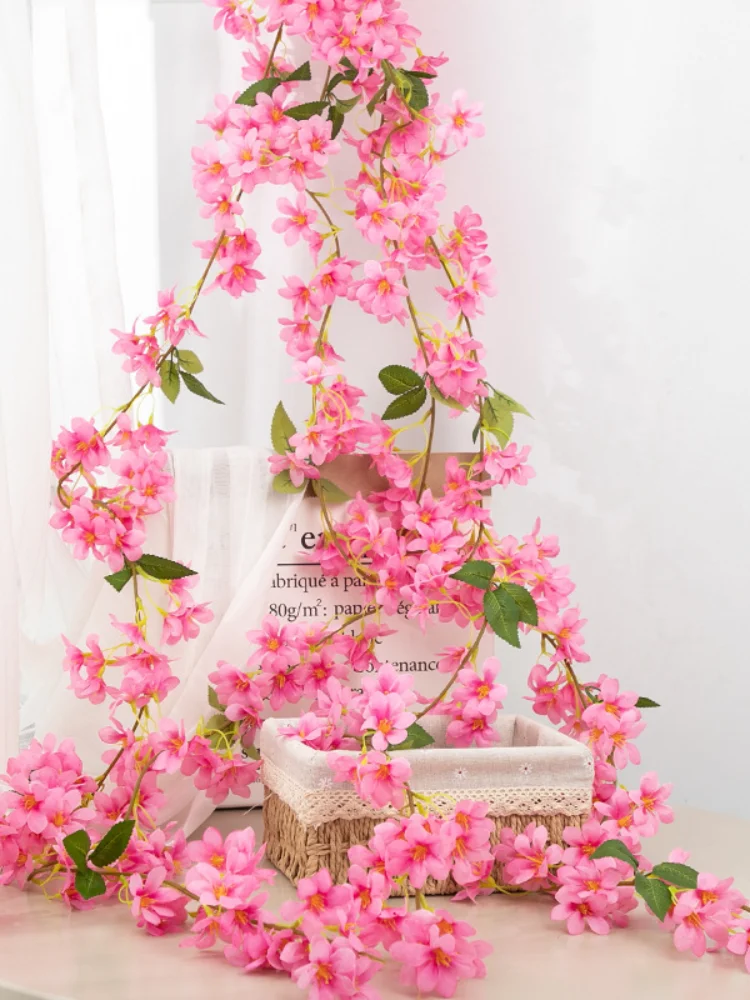 

Simulation Sakura Rattan Roof Strip Ceiling Indoor Decoration Plastic Rattan Winding Hanging Fake Plants Fake Greenery