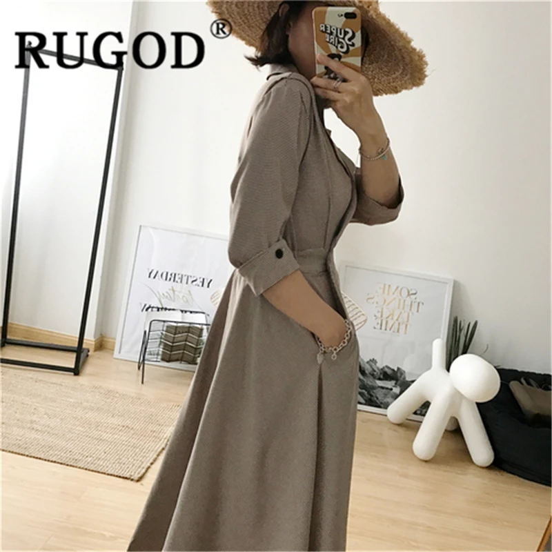 Женское винтажное платье RUGOD облегающее длинное плиссированное в клетку с