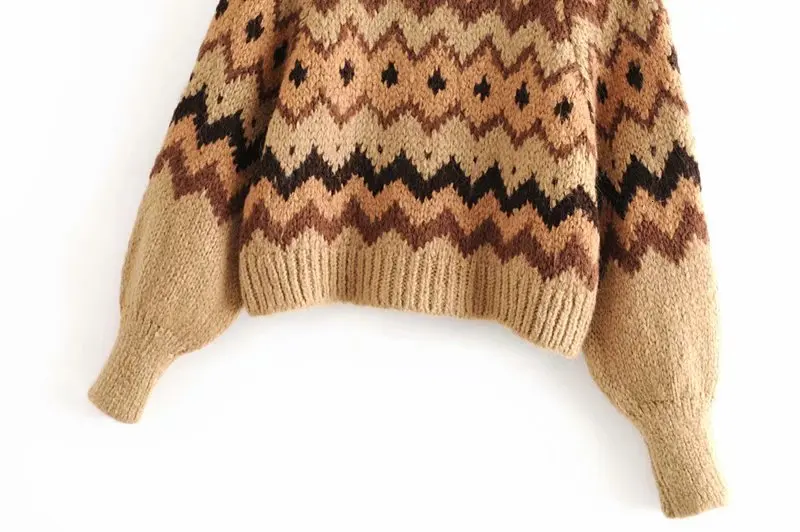 Jacquard Tops Women Geometric Knitting Sweater 2019 Winter Sweaters Vintage Jumpers pull femme | Женская одежда