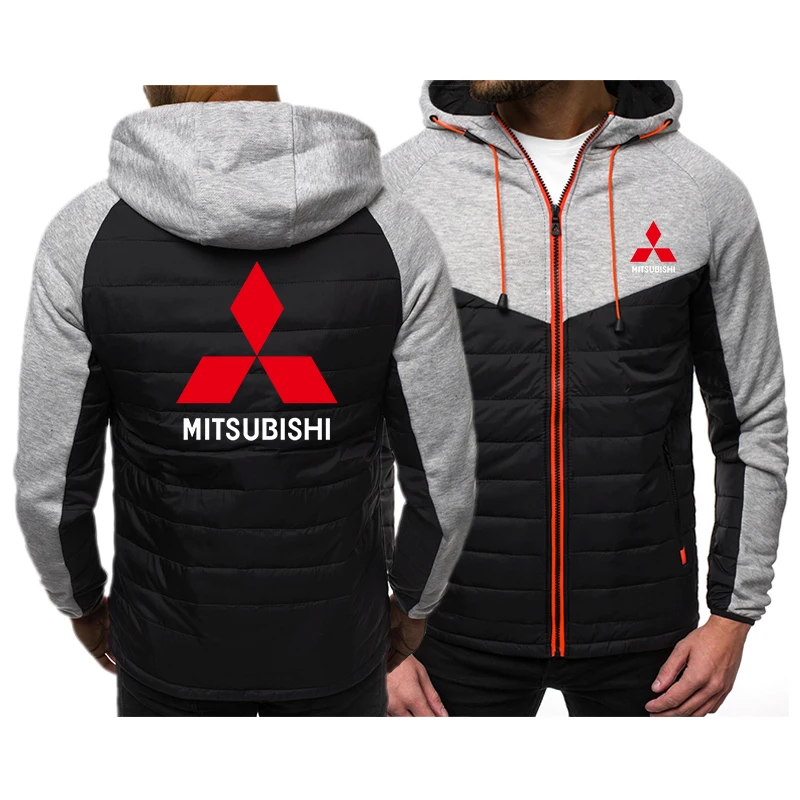 

Autumn and winter men's MISTUBISHI car logo color matching tide brand printed pocket zipper shirt sports casual cardigan hoodie