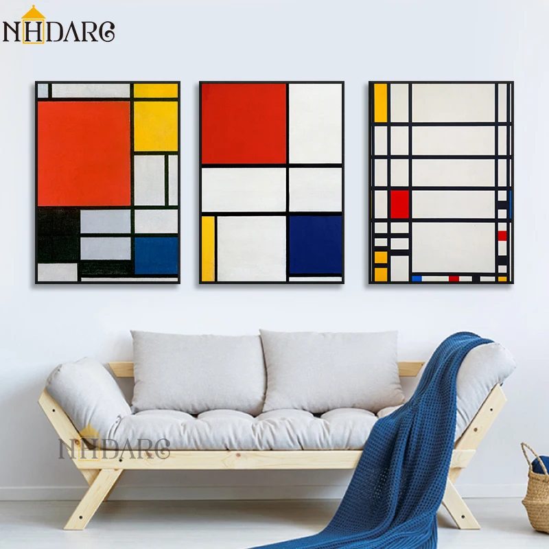 

Mondrian Color Block Abstract Style Canvas Print Painting Art Wall Pictures for Living Room Hotel Porch Home Decoration