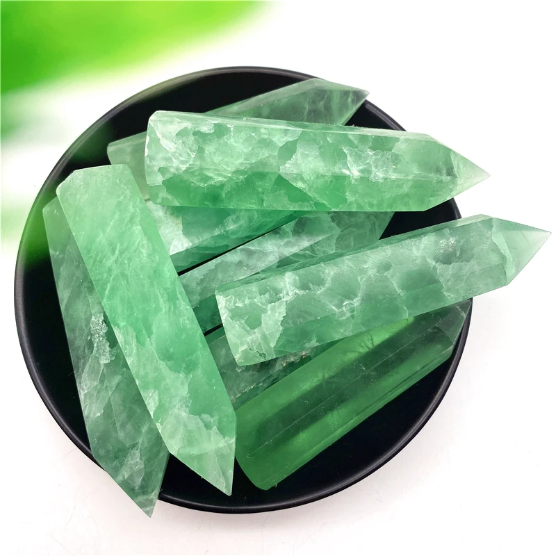 

1PC Natural Snowflake Green Fluorite Quartz Crystal Stone Point Tower Healing Hexagonal Wand Natural Stones and Minerals