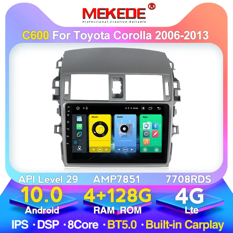 Головное устройство 4G + 128G Android 10 для Toyota Corolla E140 E150 2006 2007 2008 2009 2013 Автомобильный