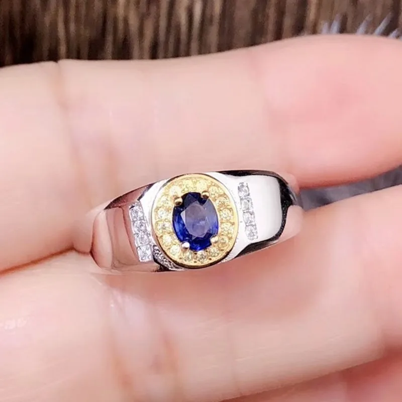 2020 New Sapphire Man Ring s925 pure silver platinum / gold plating two-tone fine manufacturing 50-point sapphire diamond ring | Украшения