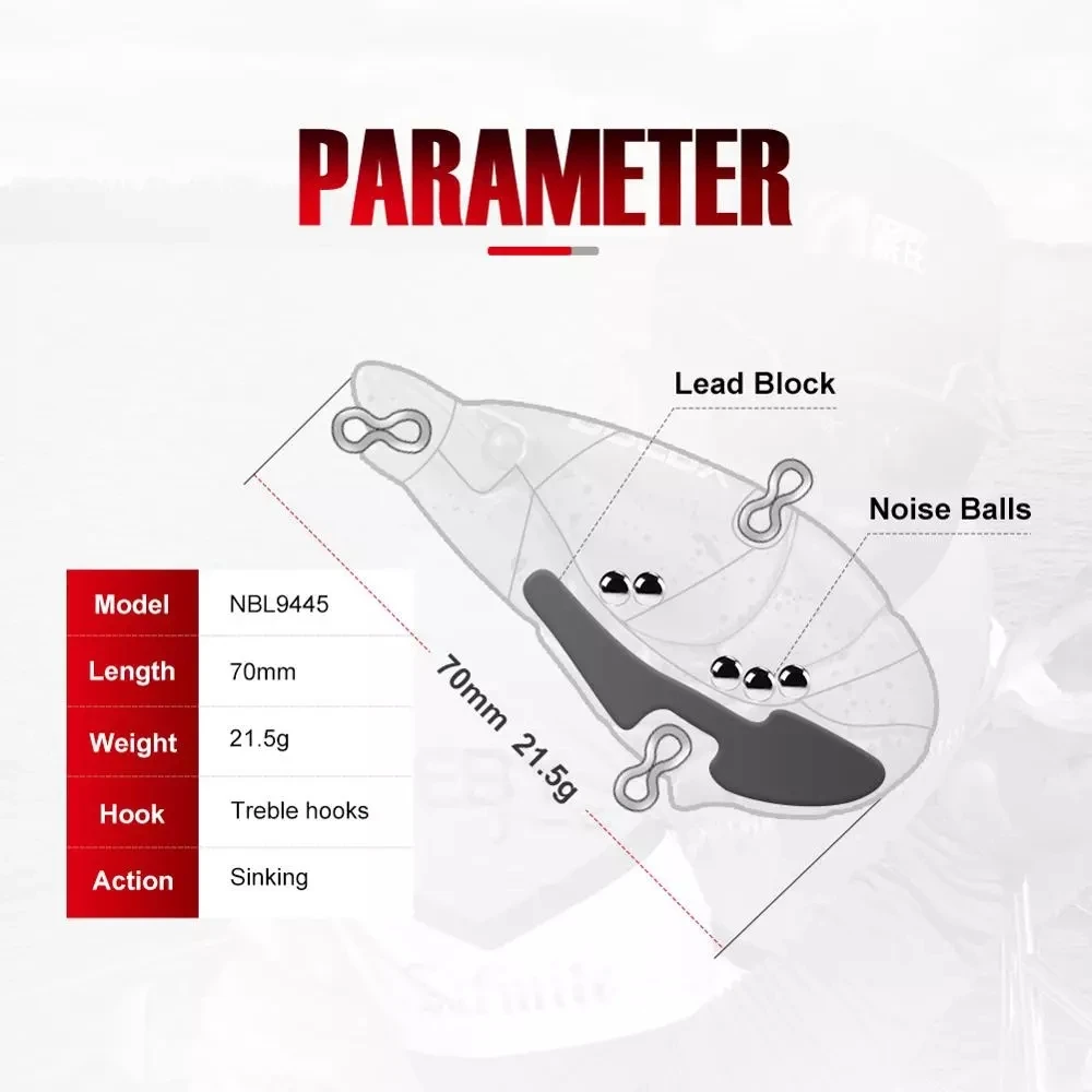 

NOEBY 5PCS 70mm 22g Fishing Lures Sinking Vibration VIB Wobbler Hard Bait for Winter Pike Bass Trout Fishing Lure