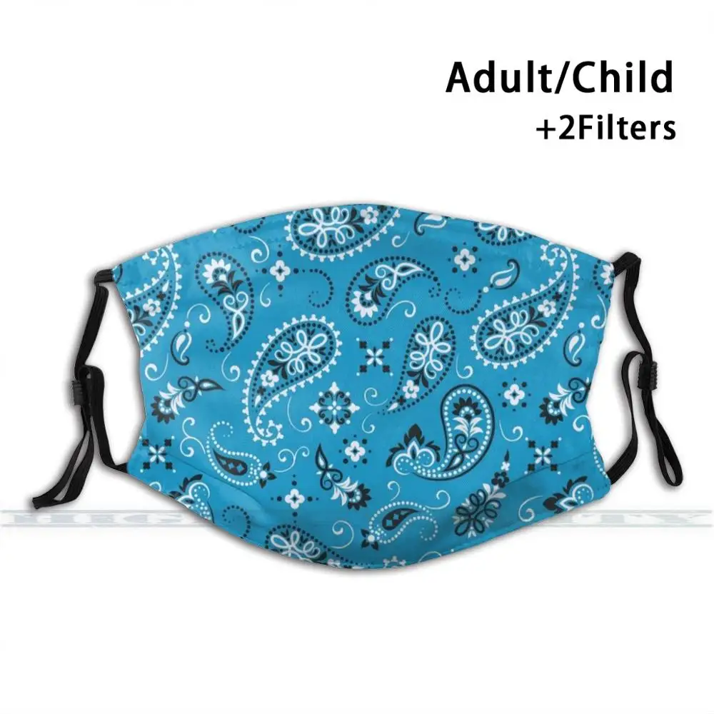 

Blue Bandana Print Reusable Mask Pm2.5 Filter Trendy Mouth Face Mask For Child Adult Bandana Paisley Western Cowboy Outlaw Mask