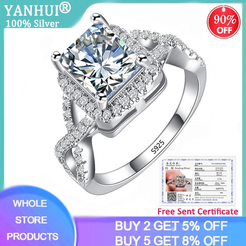 

Элегантное женское кольцо YANHUI с сертификатом, обручальное кольцо, очаровательное прозрачное кольцо 6*8 с кристаллами циркония и бриллиантам...