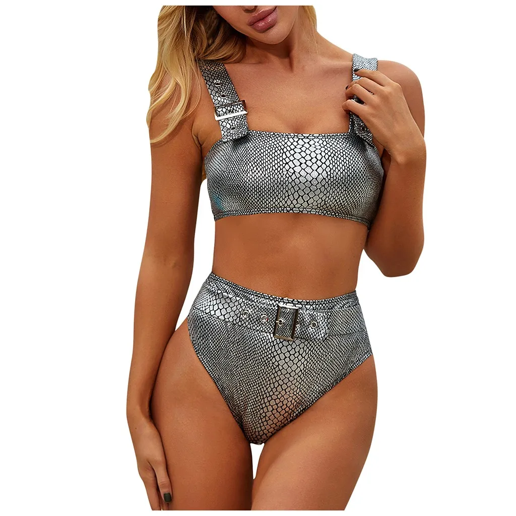 Swimwear Women Sexy Bikini Set Pure Color Leather Strap Trikini High Waist 2022 Bathing Suit Swimsuit Monokini |