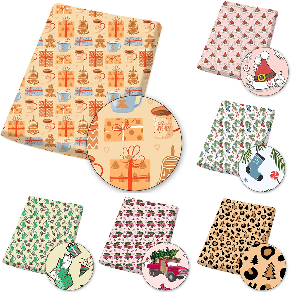 

Polyester Cotton Fabric Christmas Tree Claus Printed Cloth Sheets By The Meter DIY Crafts Supplies For Sewing Bags 45*145cm 1pc