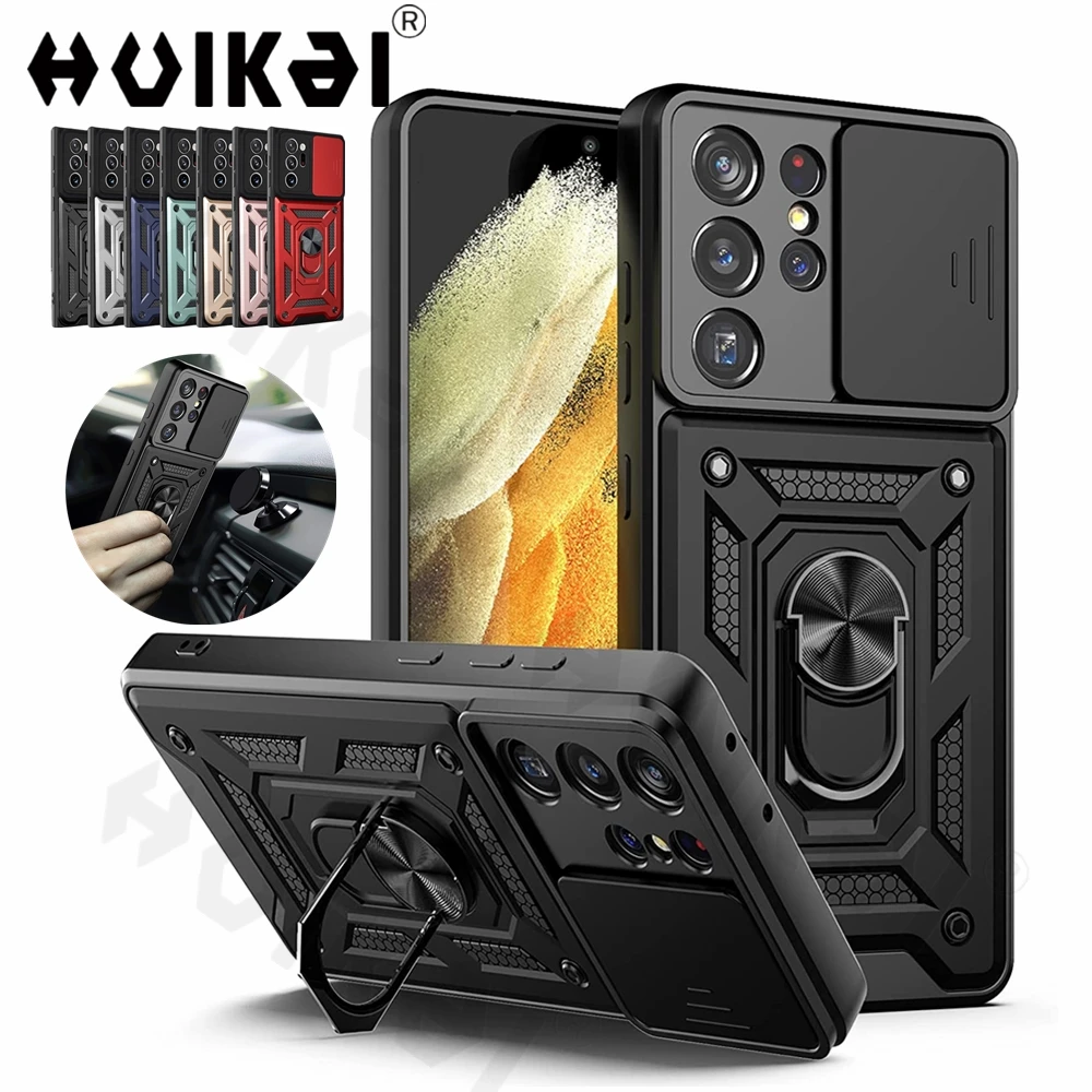 Slide Camera Lens Case for Samsung Galaxy S21 Ultra S21 Plus Note 20 Ultra S20 FE A52 A72 A12 Military Grade Bumpers Armor Cover